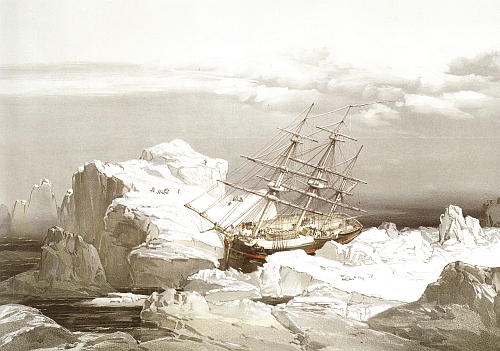 Miertschings Schiff HMS Investigator im Eis - Zeichnung von S.G. Cresswell