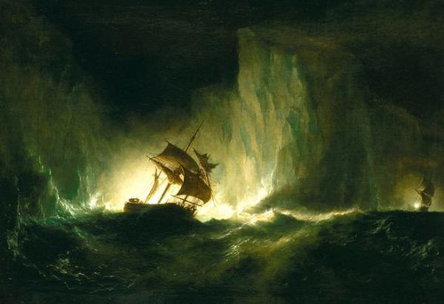 "HMS Erebus passing through the chain of bergs, 1842" - Gemälde von Admiral Richard Brydges Beechey
