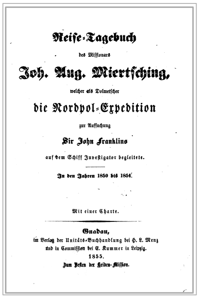 Titelblatt des Reisetagebuchs von J.A. Miertsching