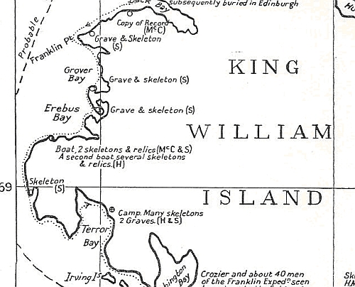 Karte von King Williams Island, Auschnitt mit der Terror-Bay