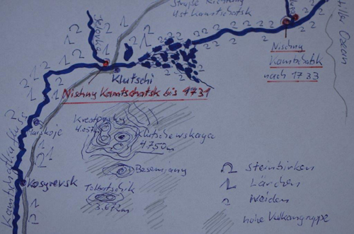 Auf dieser Karte sind beide Nischny Kamtschatsk eingetragen © Ullrich Wannhoff
