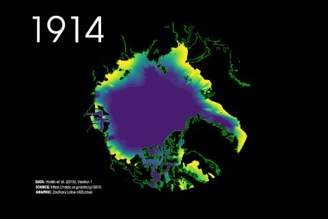 Abnahme des arktischen Meereises Januar 1850-2013, NSCID/Zachary Labe