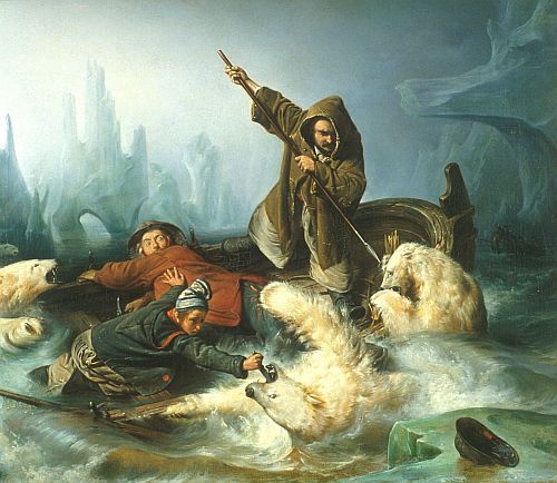Fight with polar bears, by François-Auguste Biard, 1840