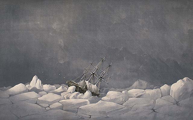 HMS Investigator in kritischer Situation. Zeichnung von S.G. Cresswell